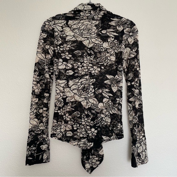 VTG y2k Heart Moon Star Long-Sleeve Mesh Lace Button-Up MEDIUM - Picture 5 of 11